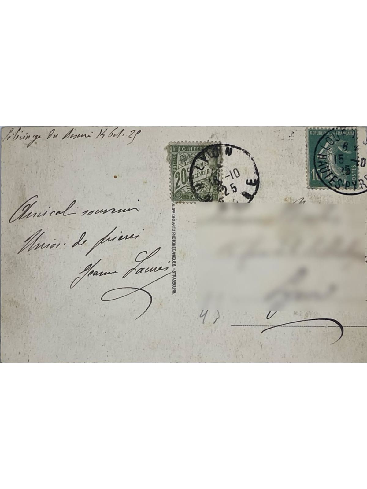 Verso de la carte postale