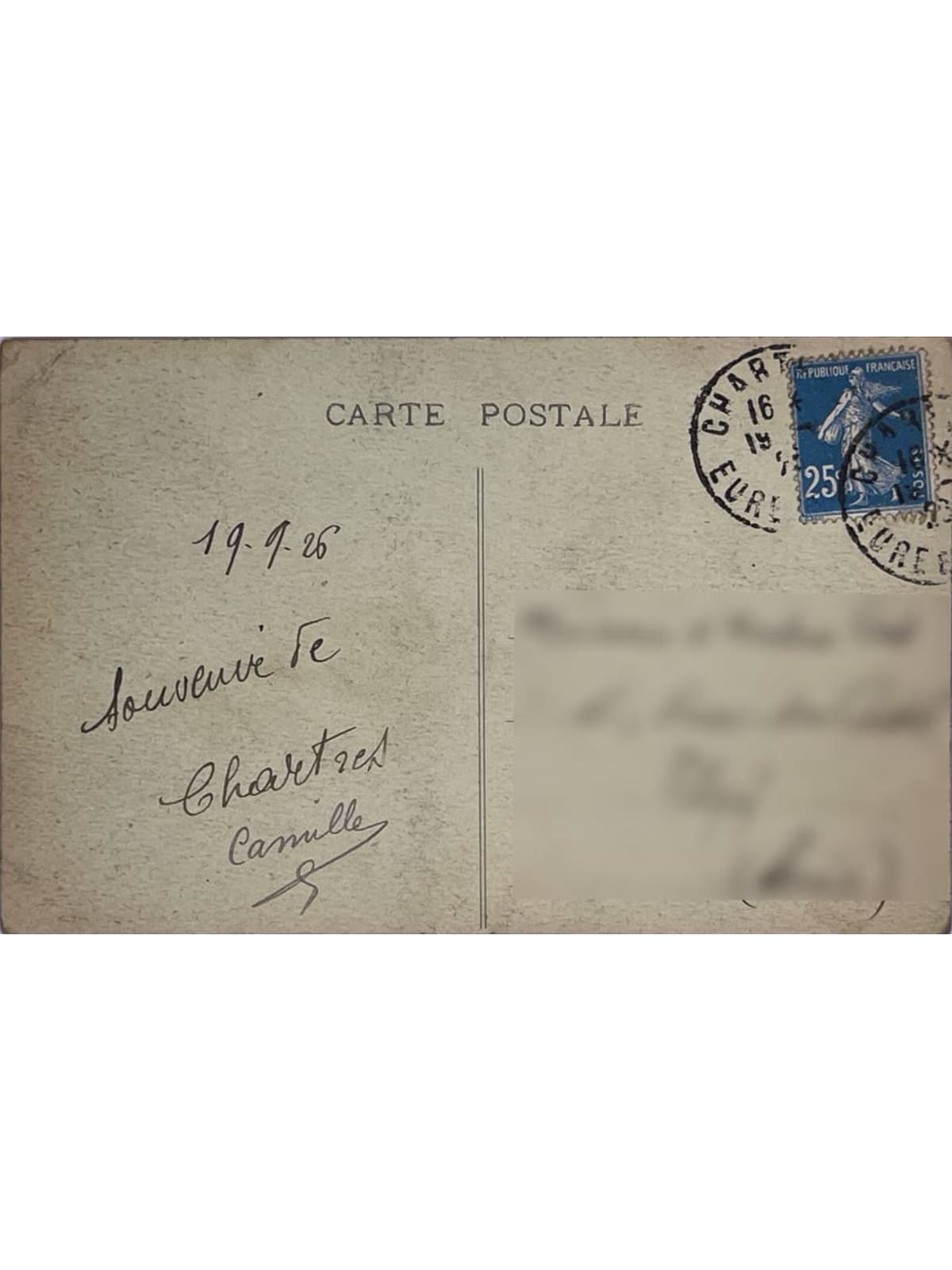 Verso de la carte postale
