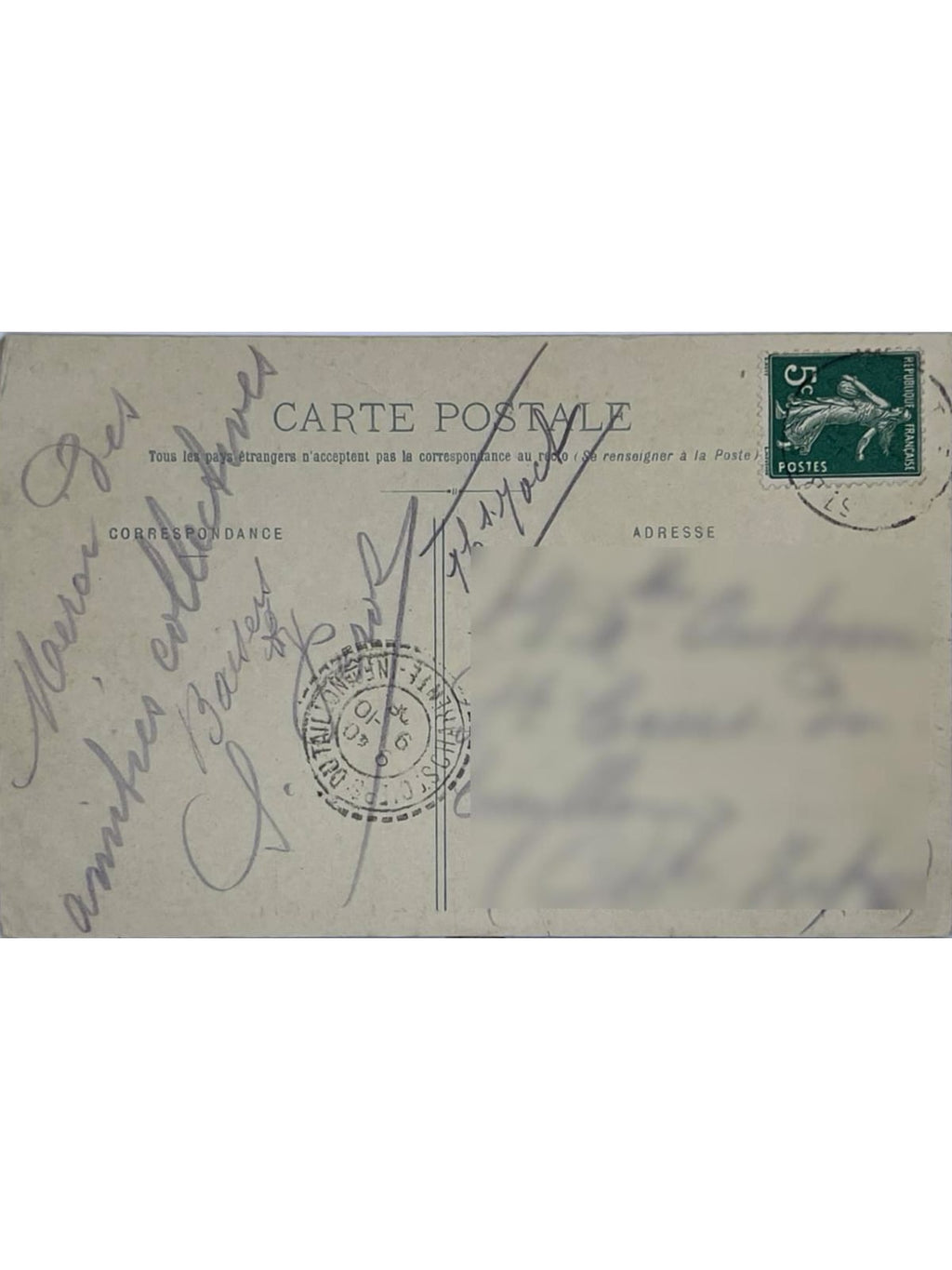 Verso de la carte postale