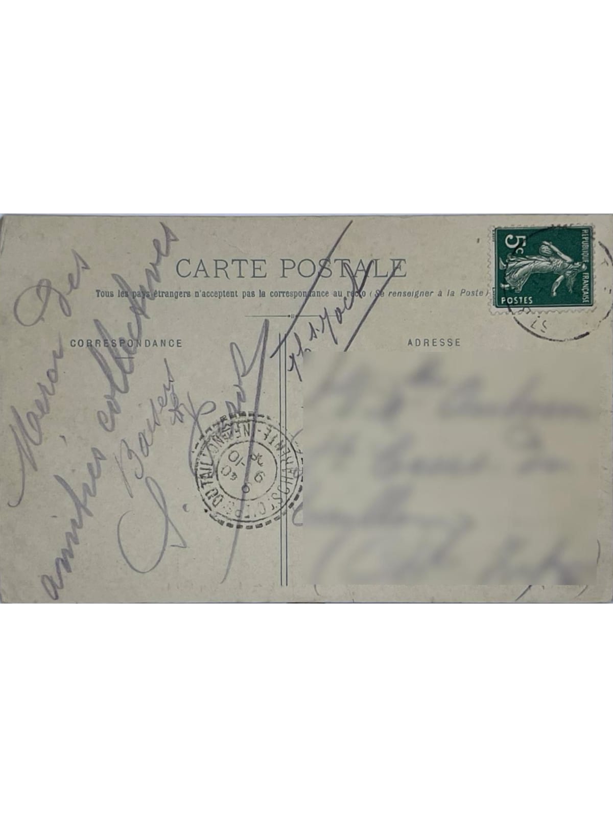 Verso de la carte postale