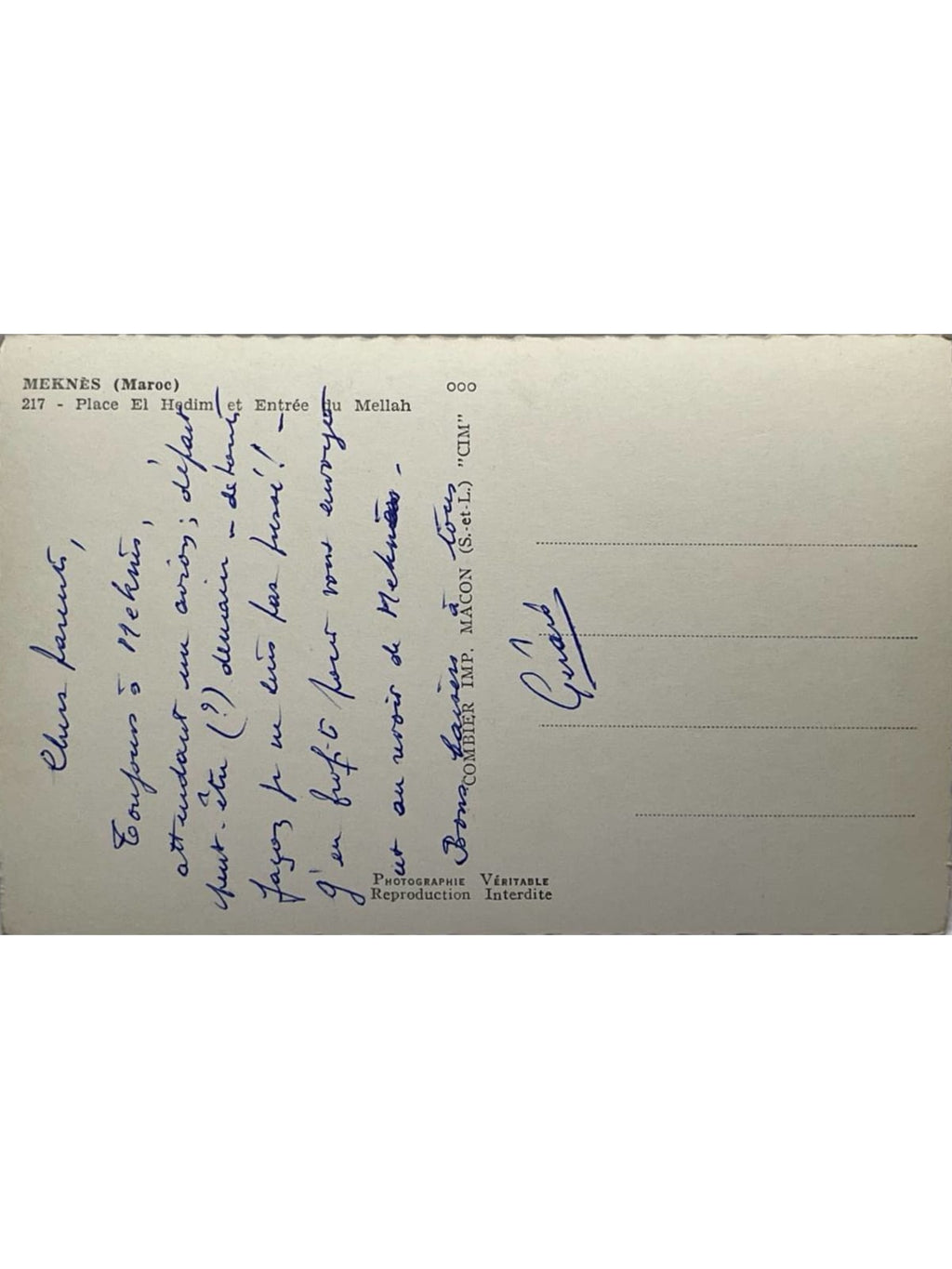 Verso de la carte postale