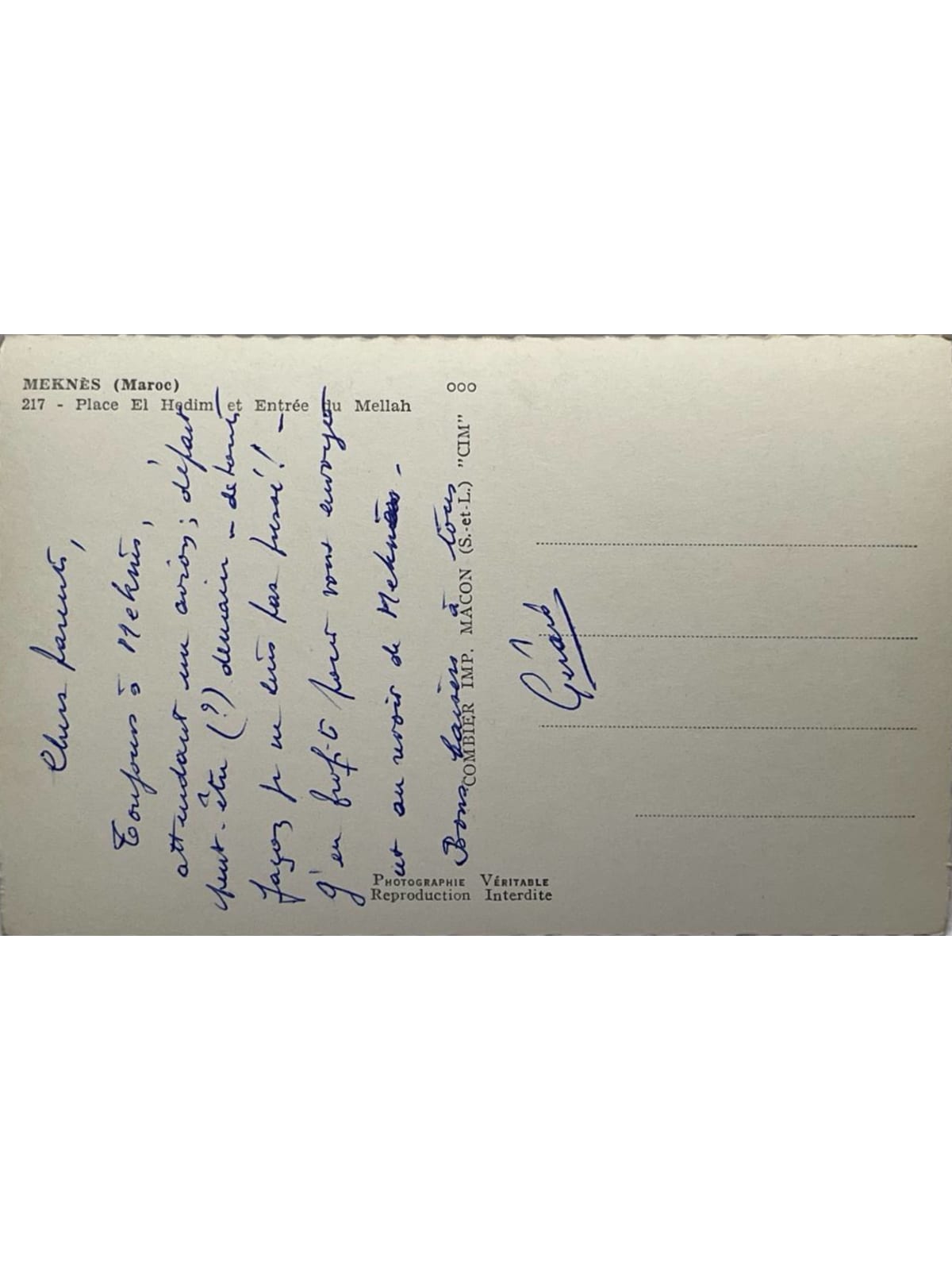 Verso de la carte postale
