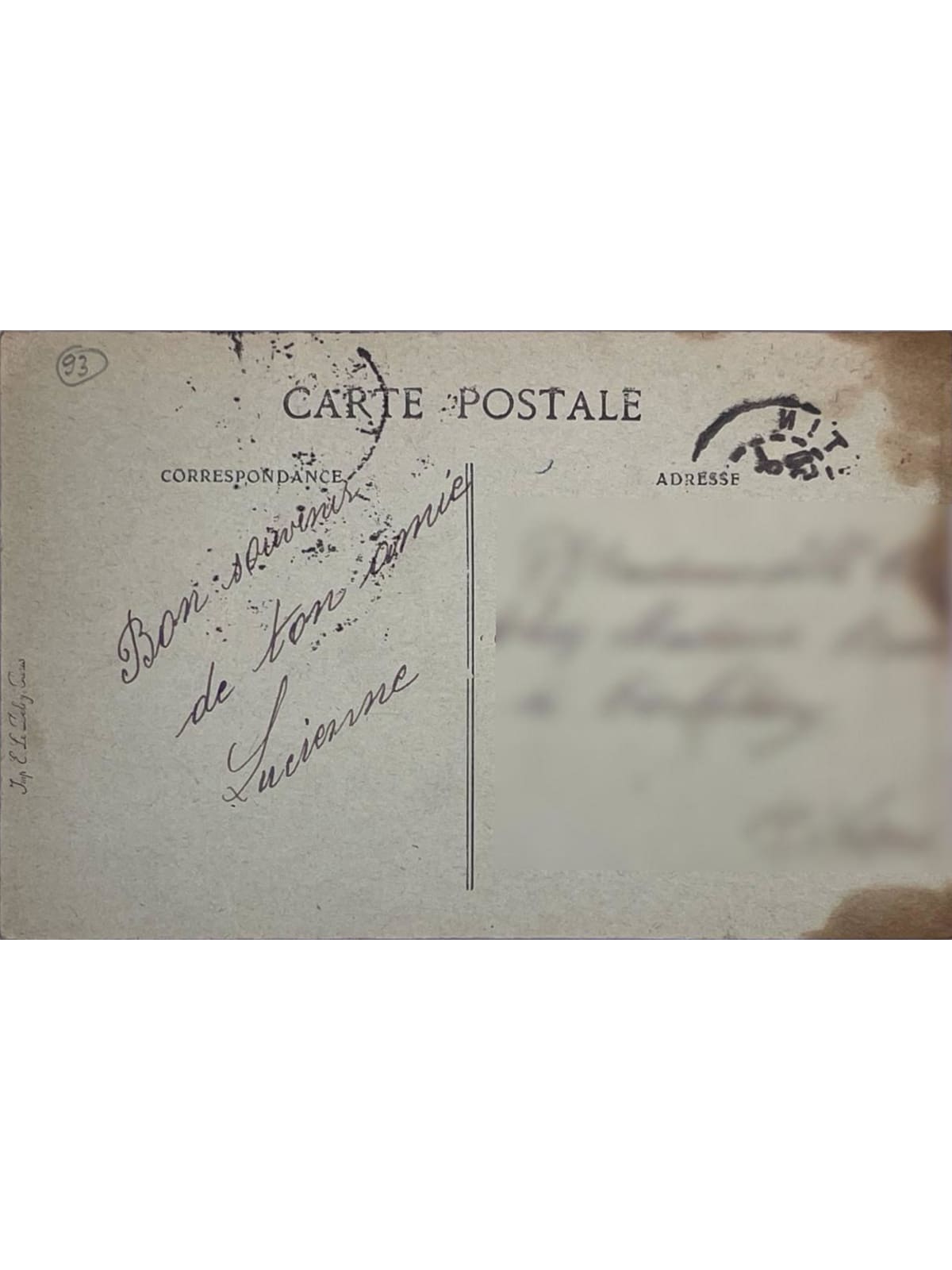 Verso de la carte postale