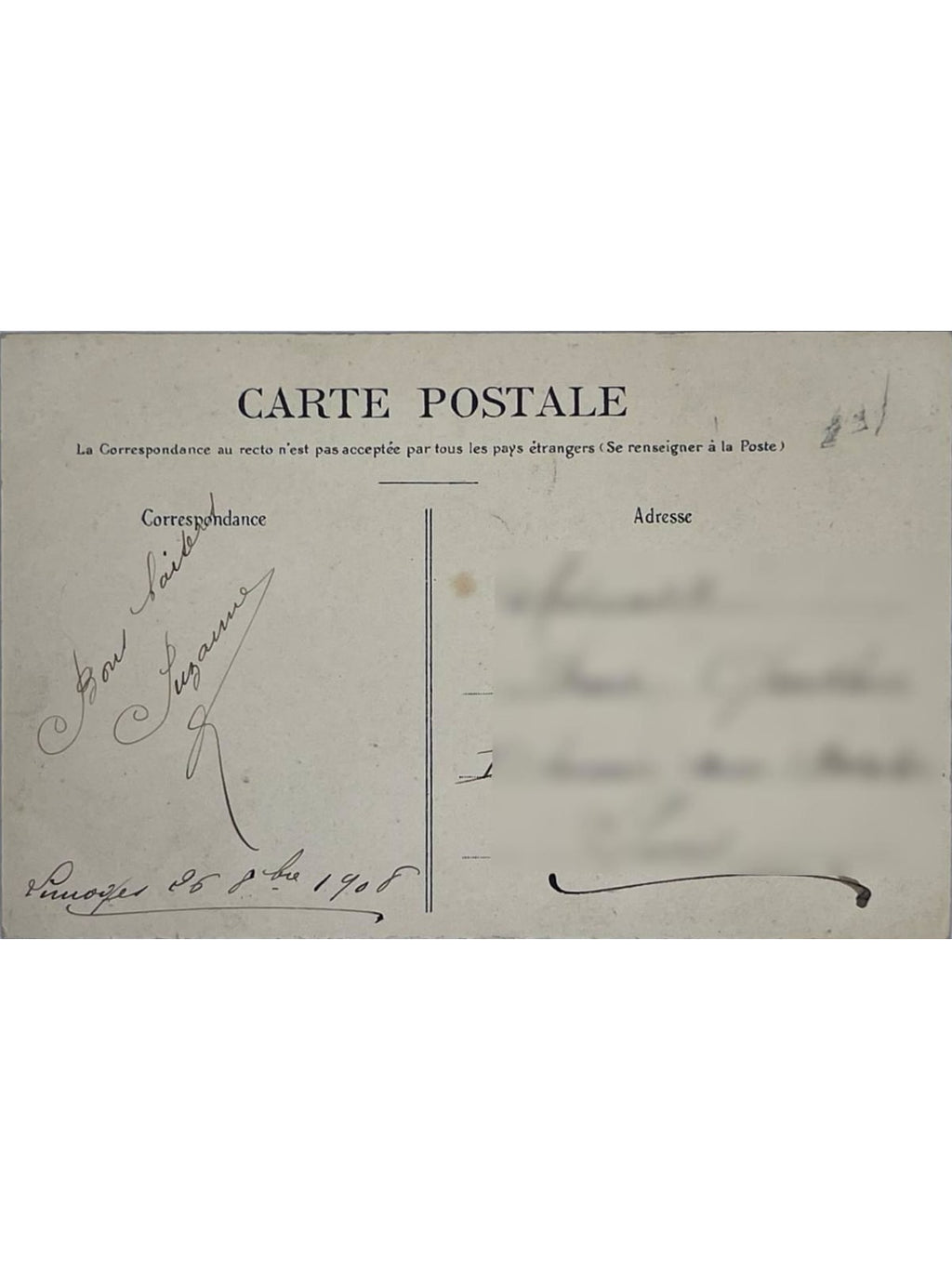 Verso de la carte postale