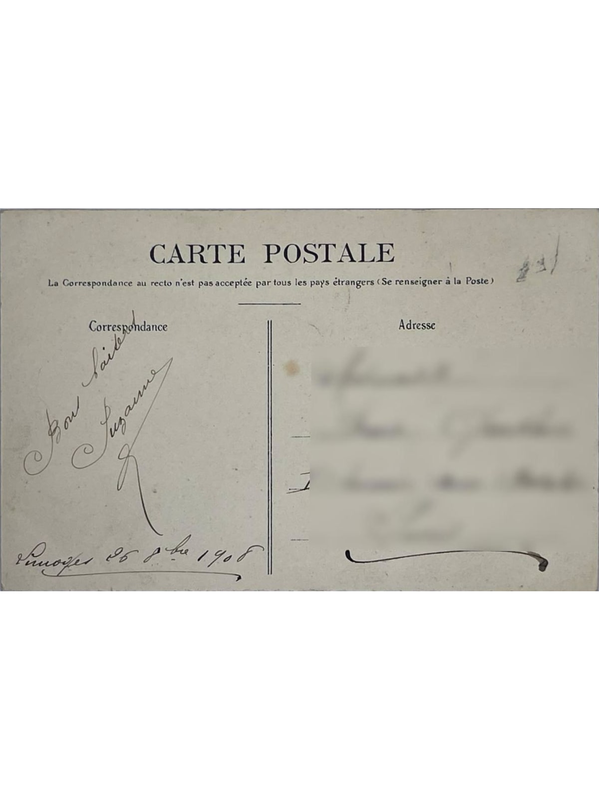 Verso de la carte postale