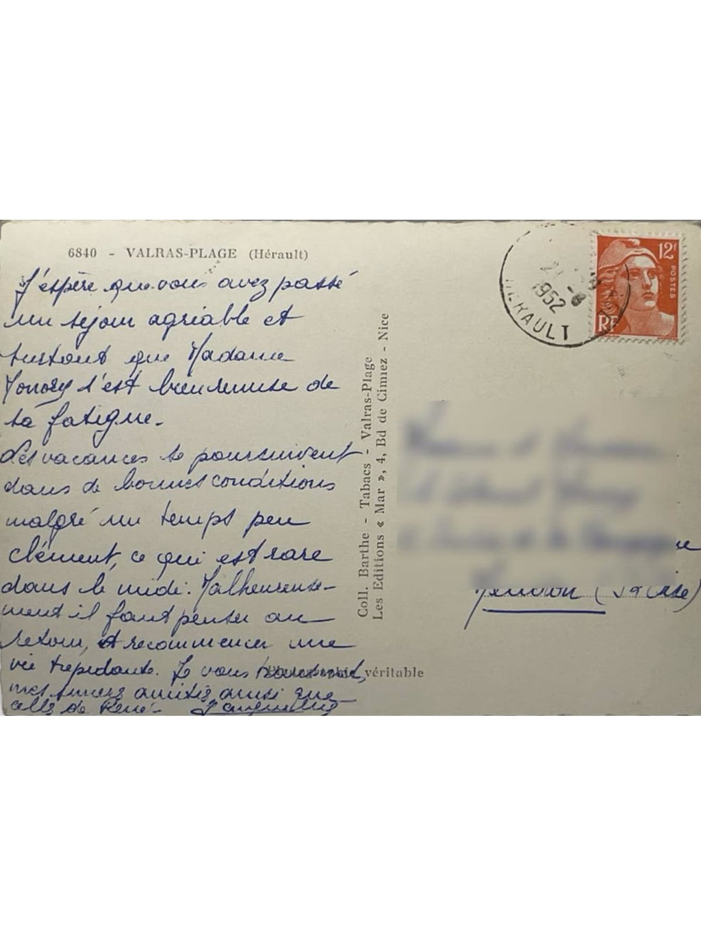 Verso de la carte postale