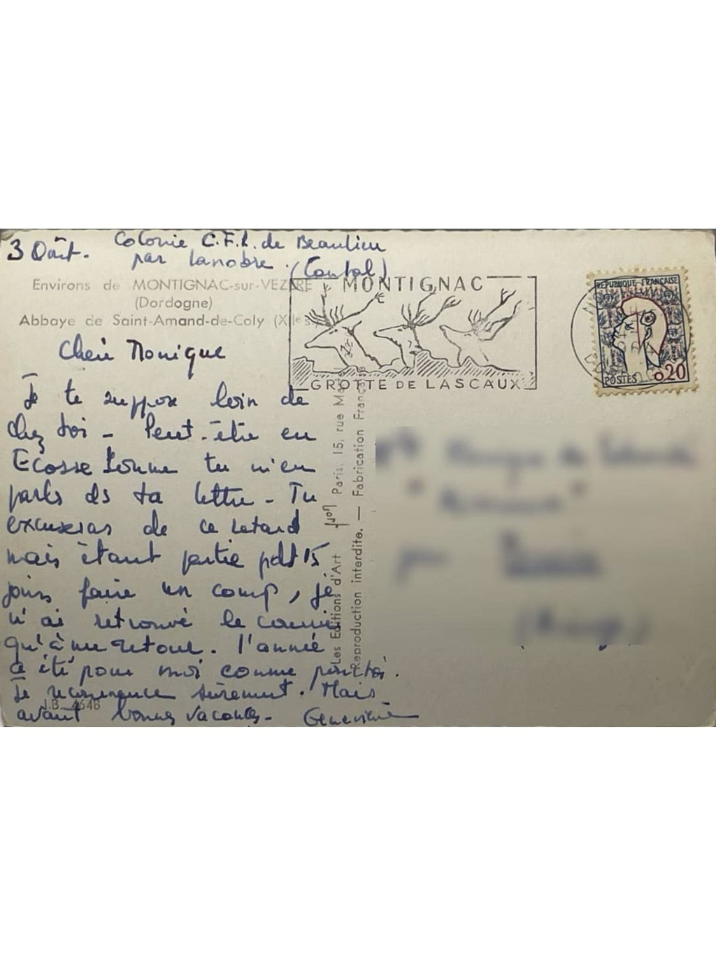 Verso de la carte postale