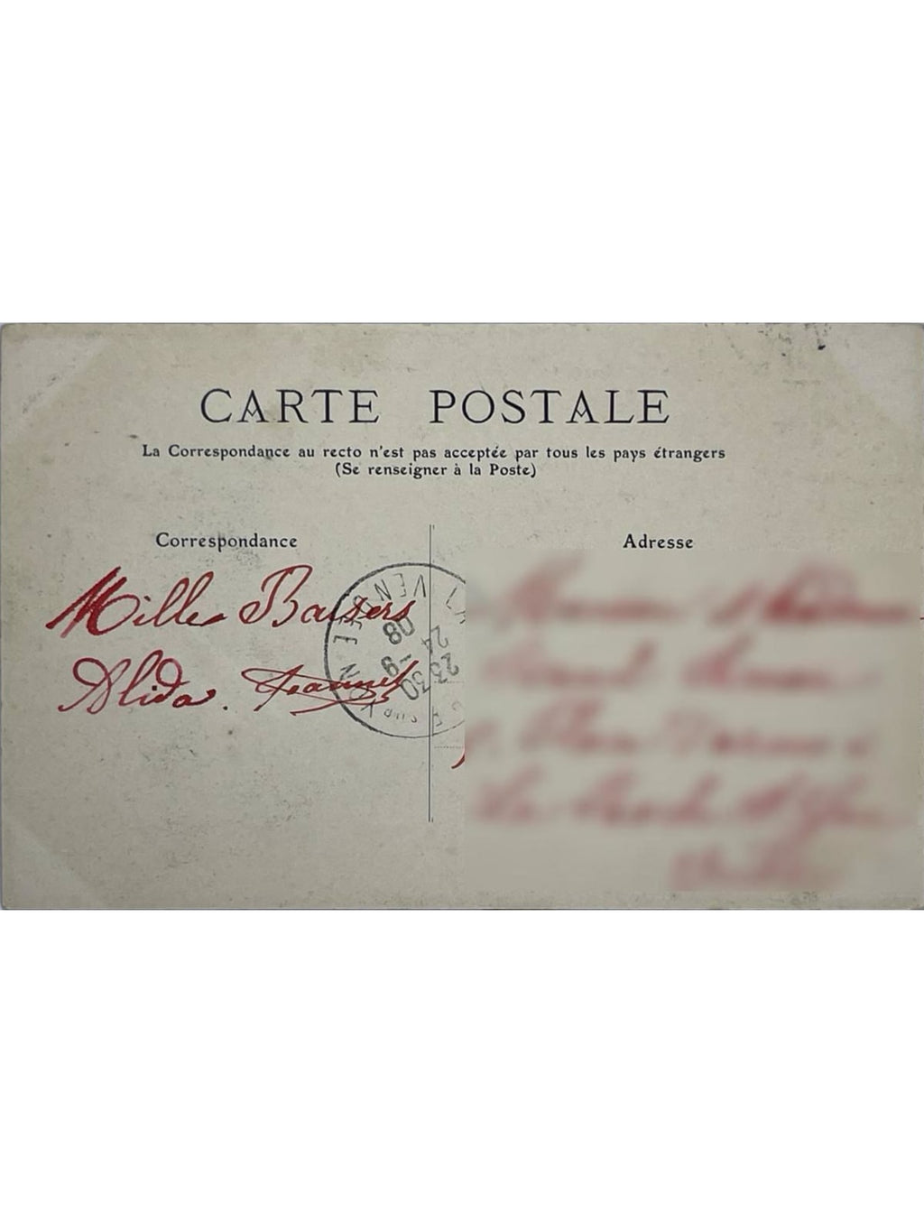 Verso de la carte postale