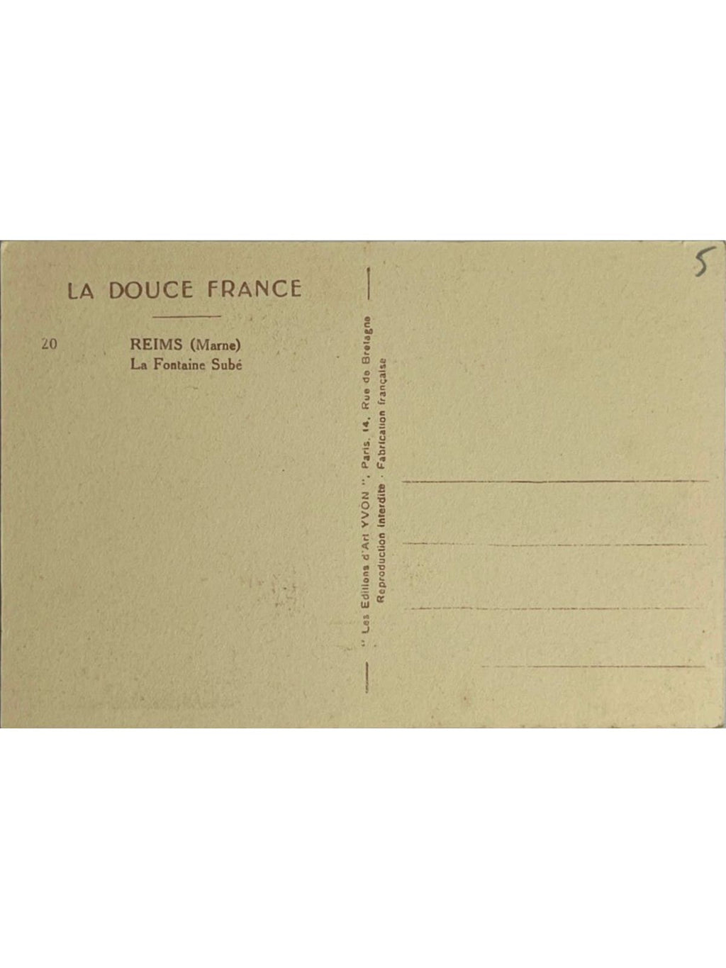 Verso de la carte postale