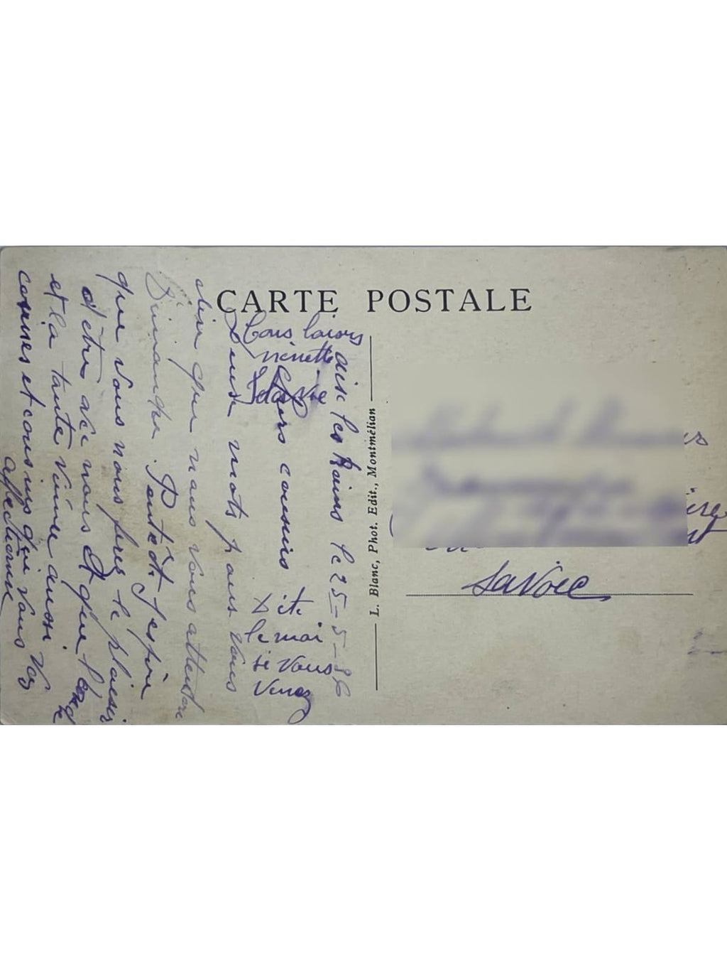 Verso de la carte postale