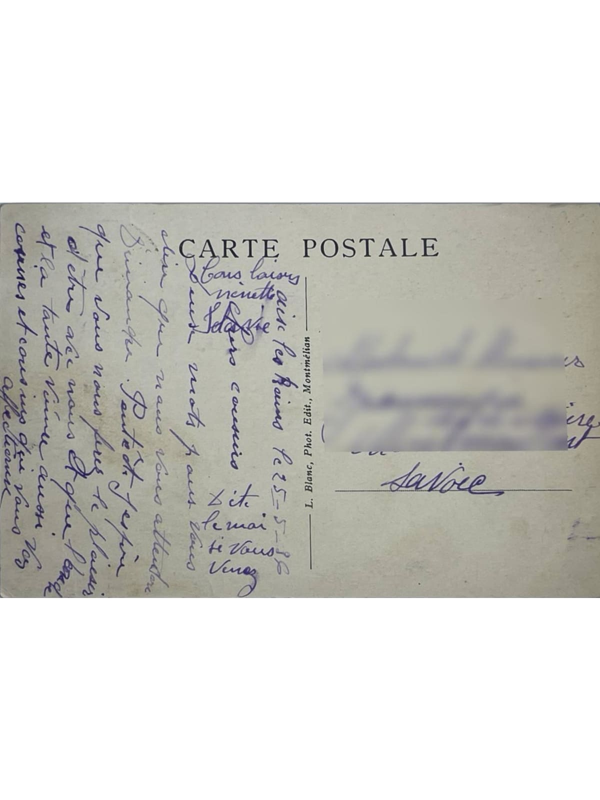 Verso de la carte postale