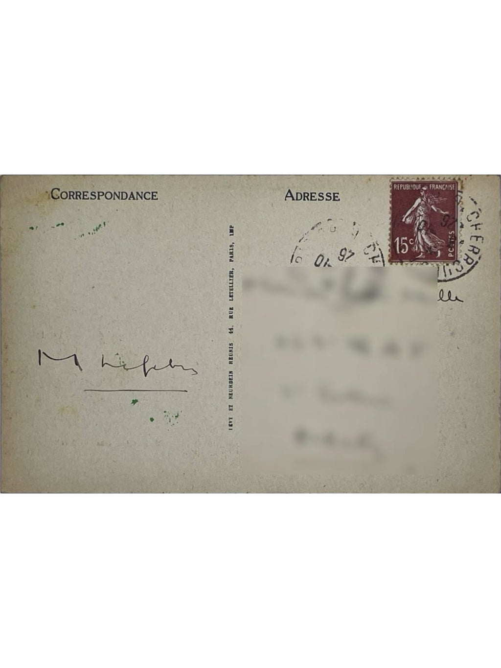 Verso de la carte postale
