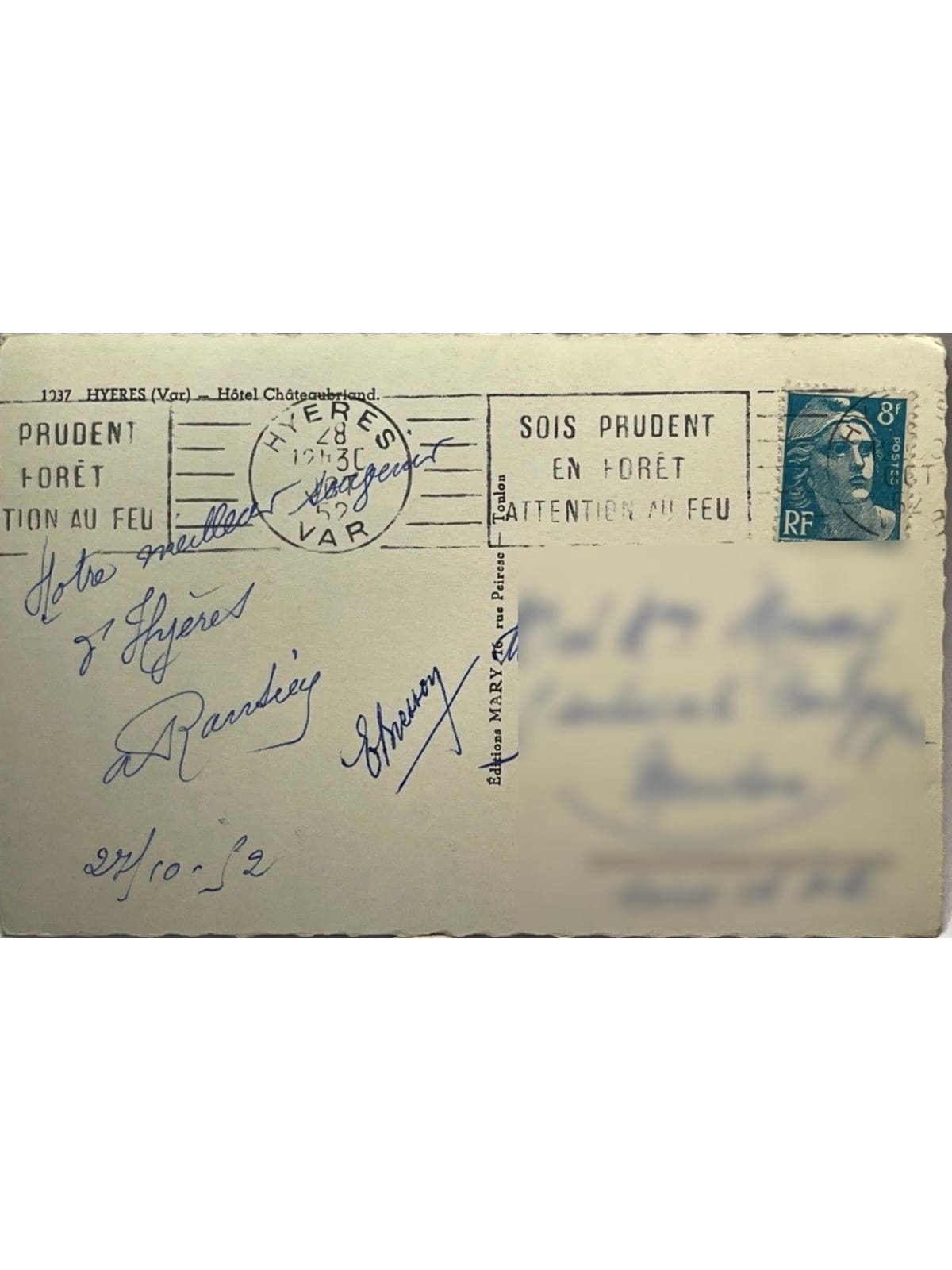 Verso de la carte postale