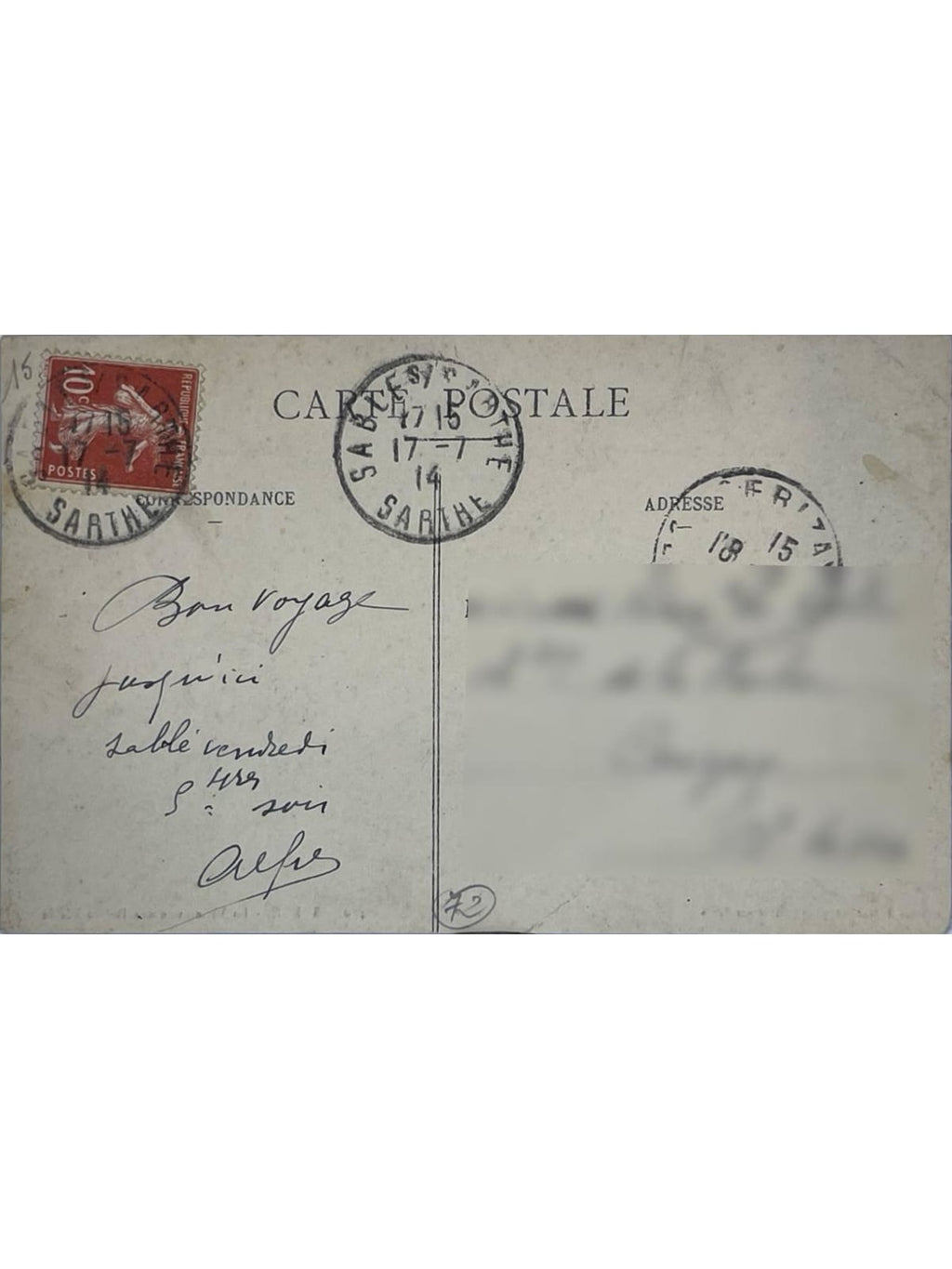 Verso de la carte postale