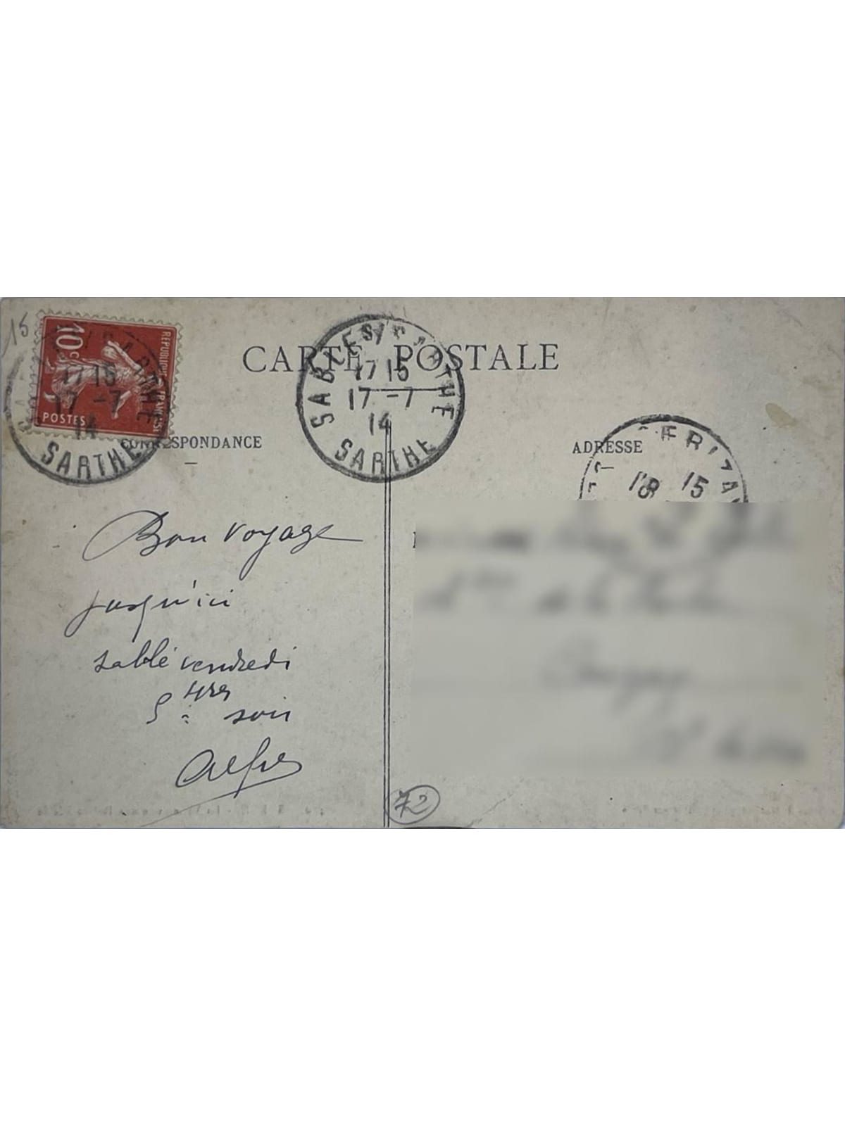Verso de la carte postale