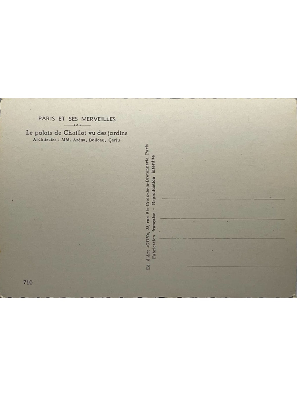 Verso de la carte postale