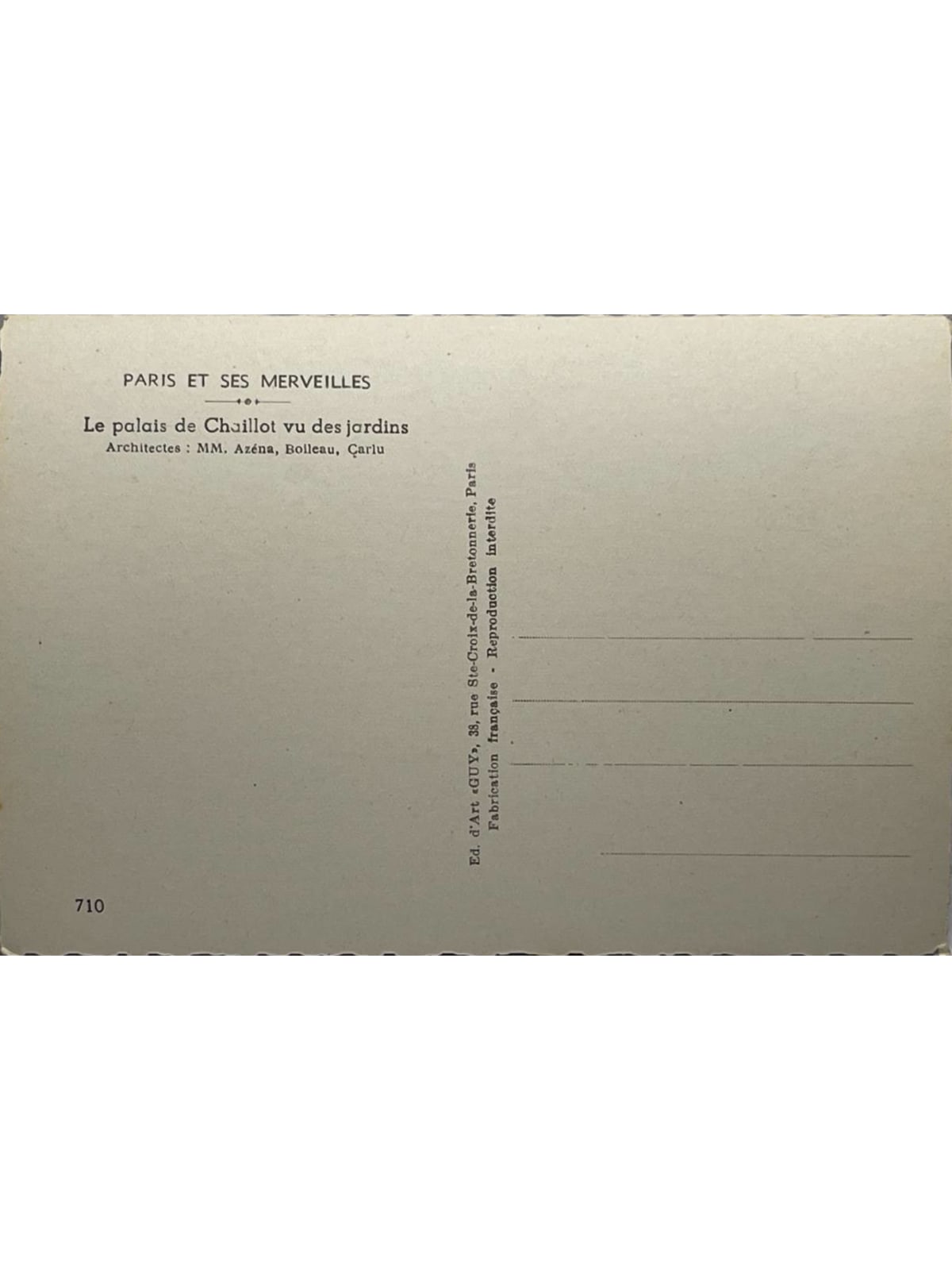 Verso de la carte postale
