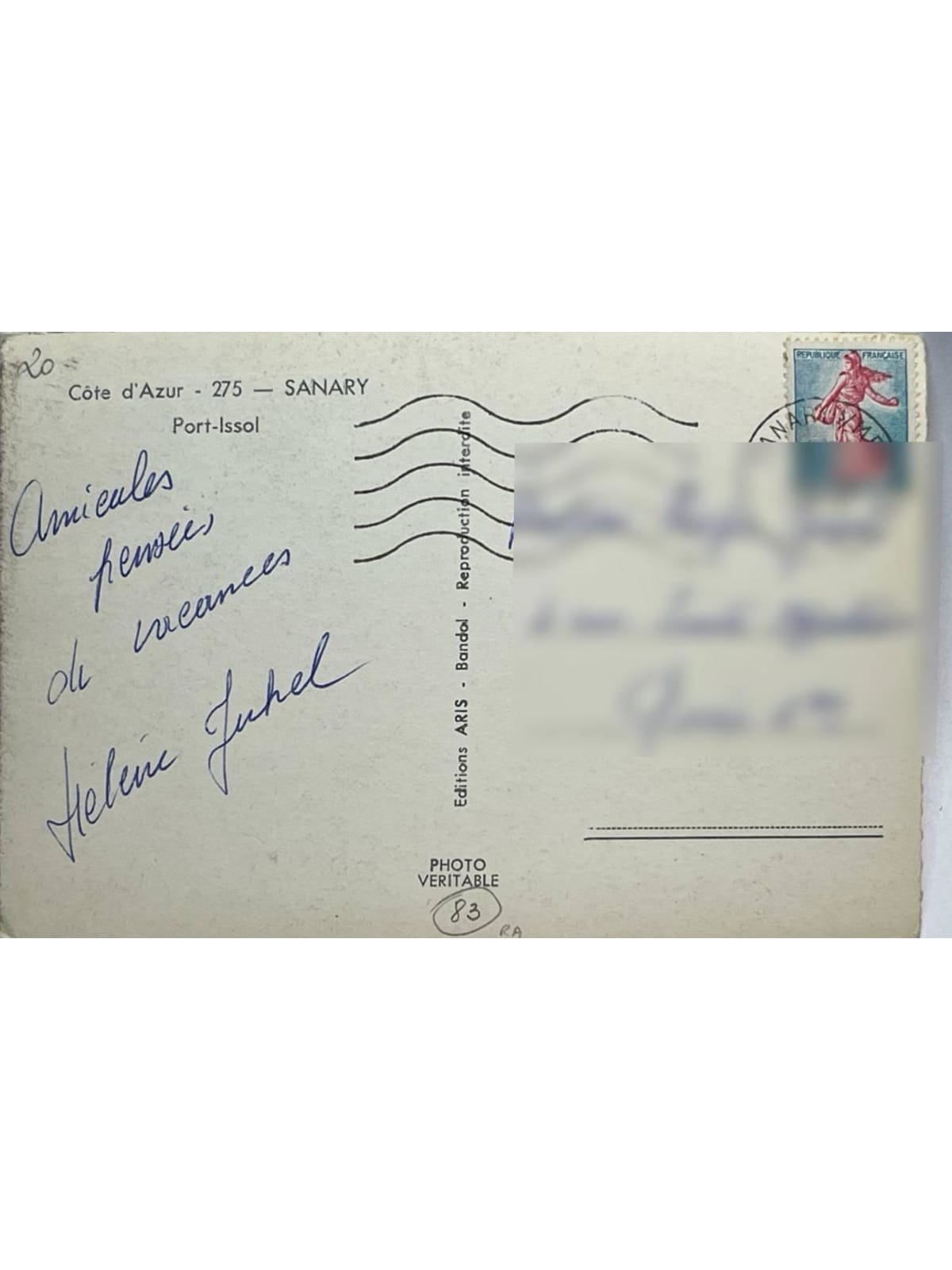 Verso de la carte postale