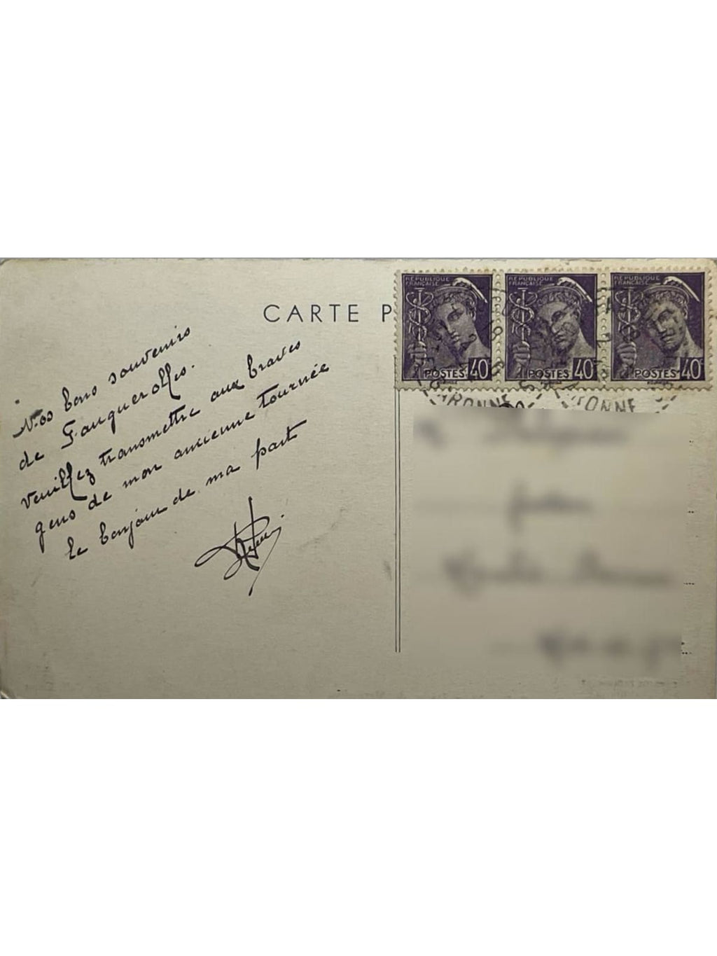Verso de la carte postale