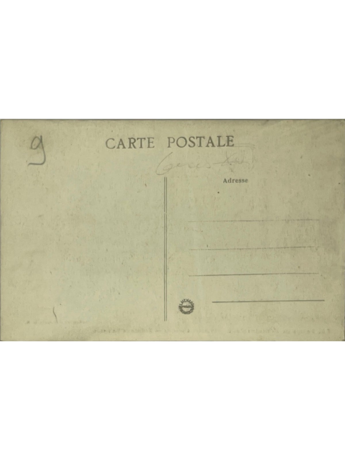 Verso de la carte postale