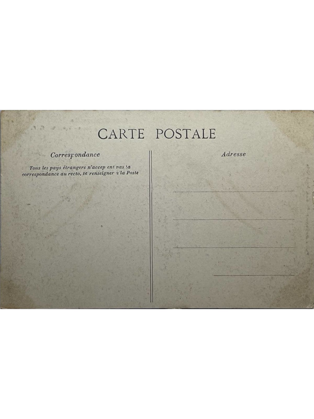 Verso de la carte postale