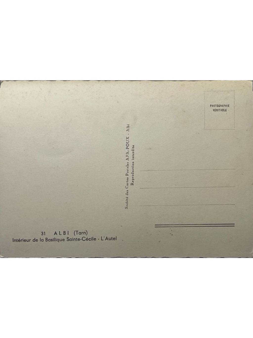 Verso de la carte postale