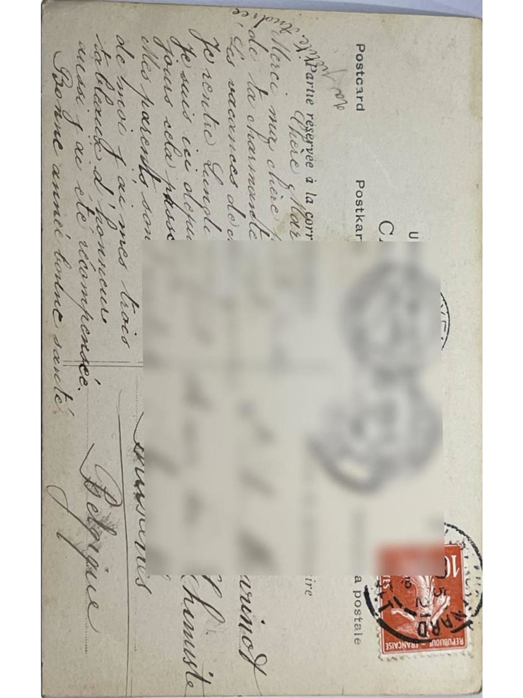 Verso de la carte postale