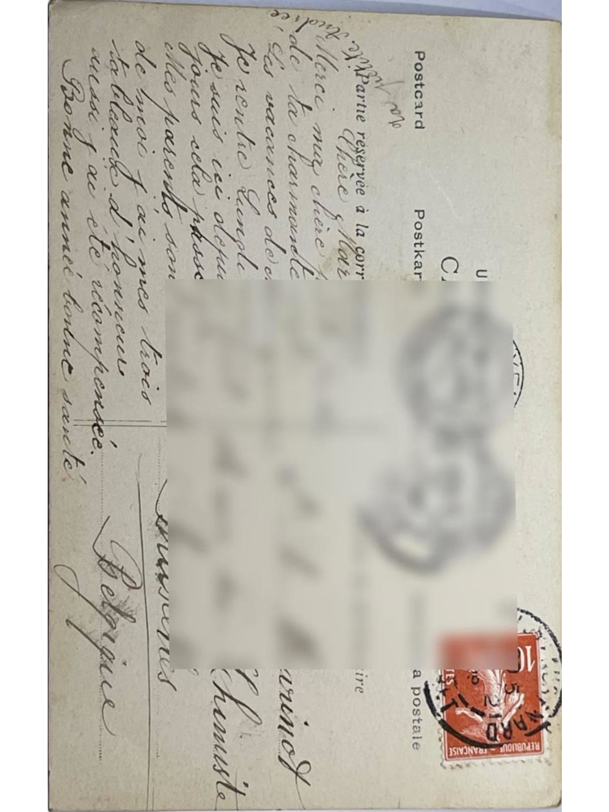 Verso de la carte postale