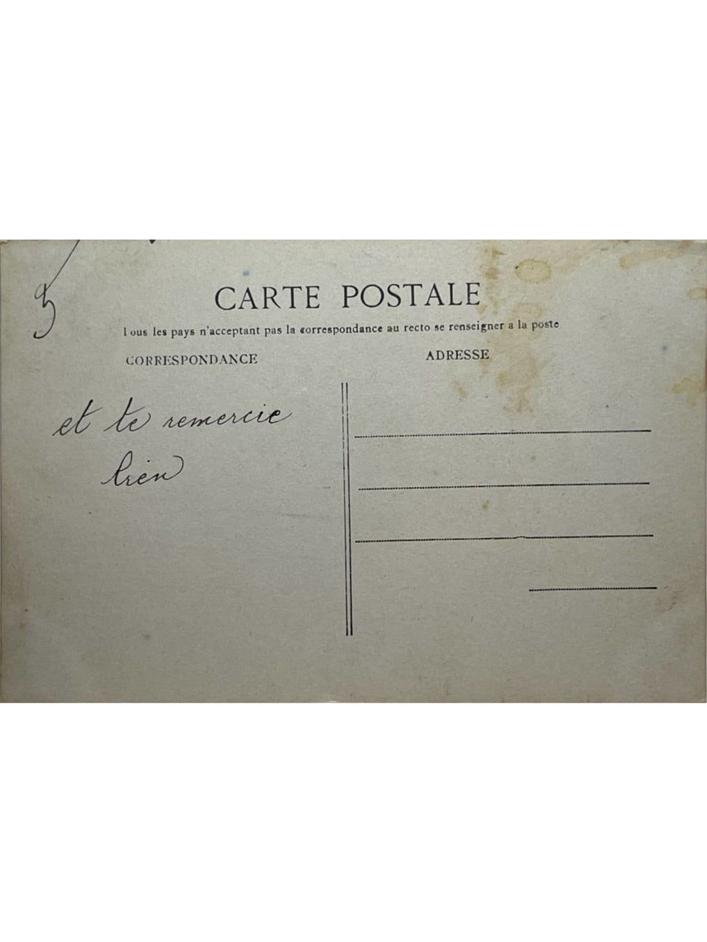 Verso de la carte postale