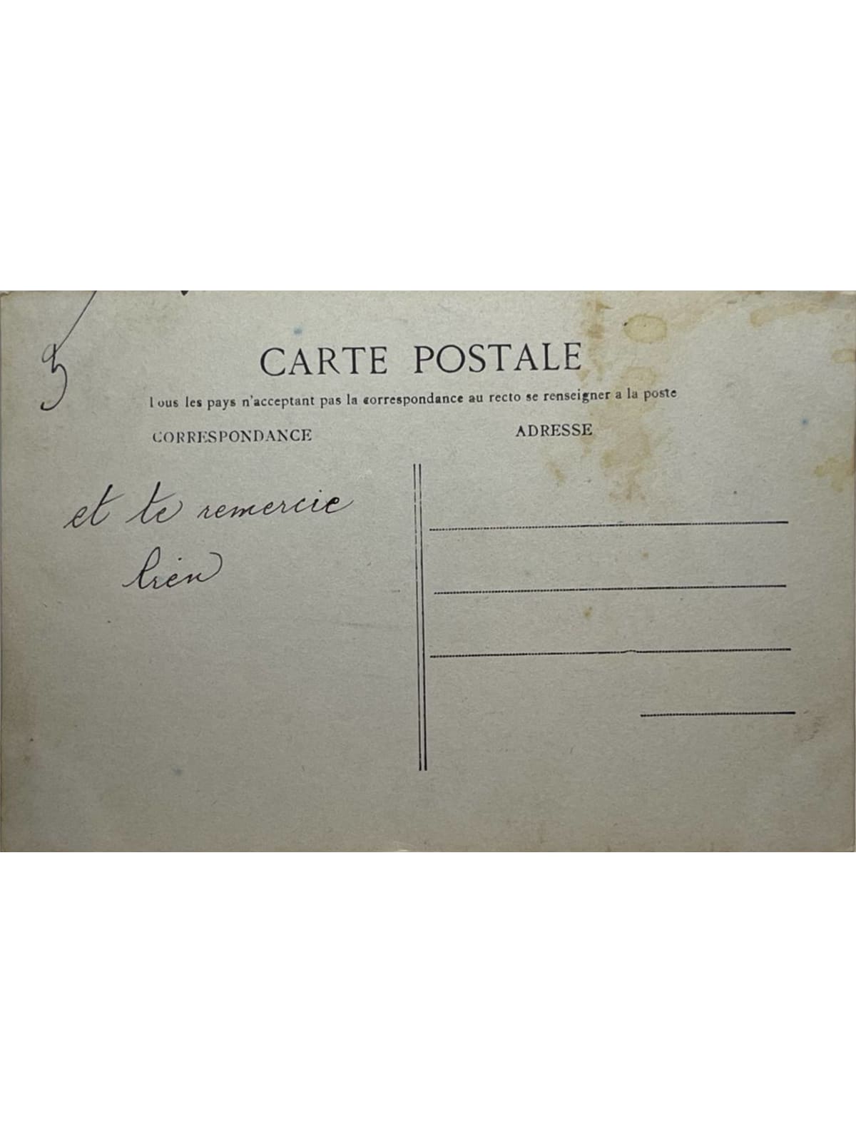 Verso de la carte postale