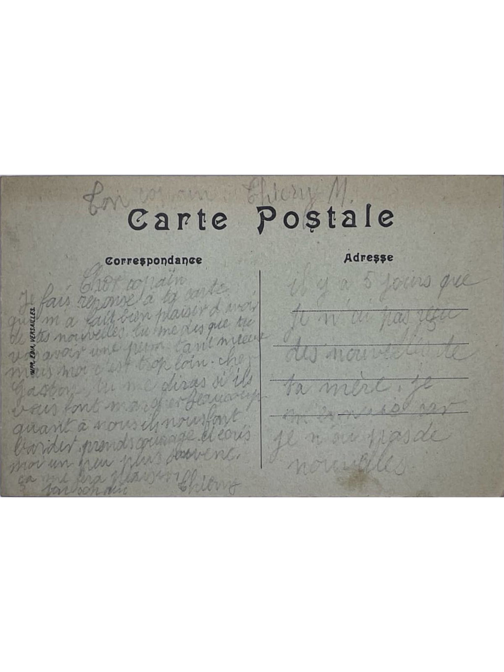 Verso de la carte postale