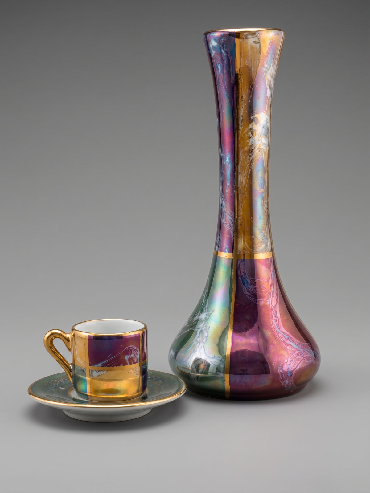 Ensemble soliflore et tasse en porcelaine de Limoges – Peint main