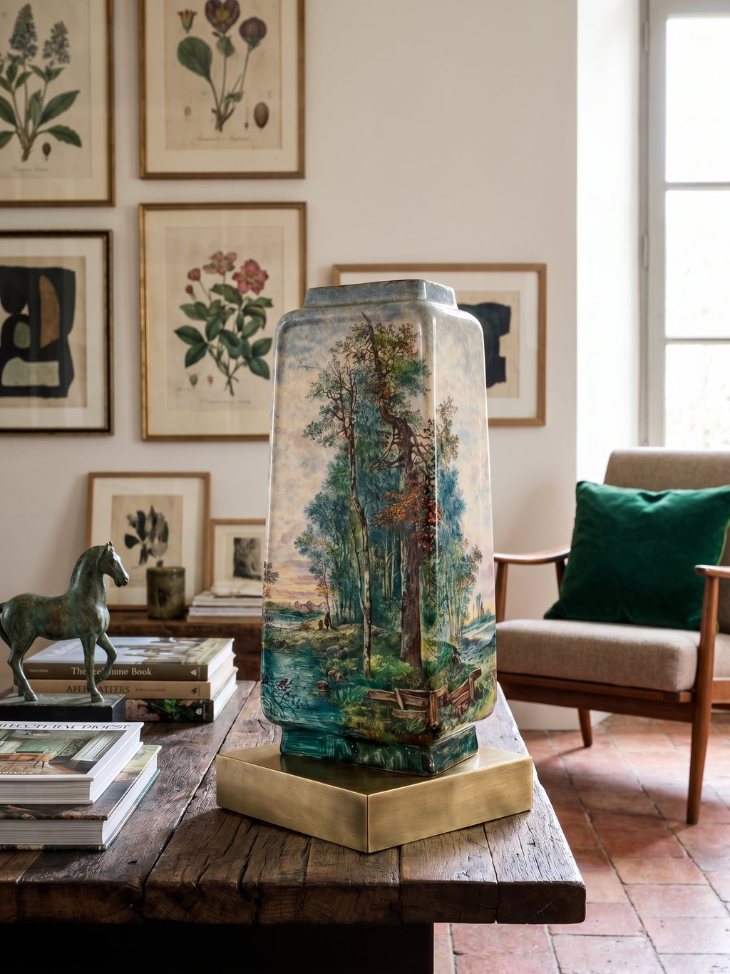Grand vase paysage en céramique – Attribué à Montigny-sur-Loing – 36 cm